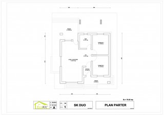 Plan parter casa din lemn suprafata utila 61 mp