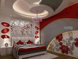 Dormitor cu rosu si gri
