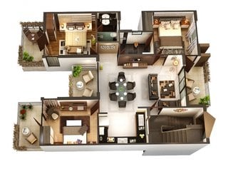 2 Schema 3 D mobilare apartament 3 dormitoare