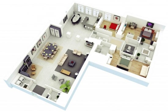 Apartament cu 4 camere in forma de L