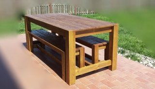 Masa cu bancute din lemn masiv de arin pentru gradina