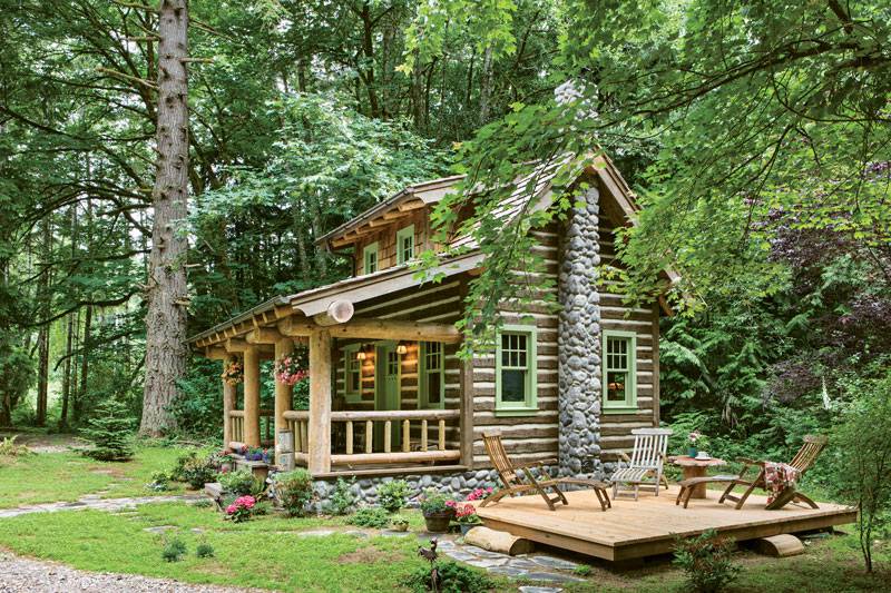 Cabana din lemn cu veranda din busteni