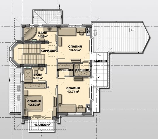 Plan etaj casa cu patru dormitoare