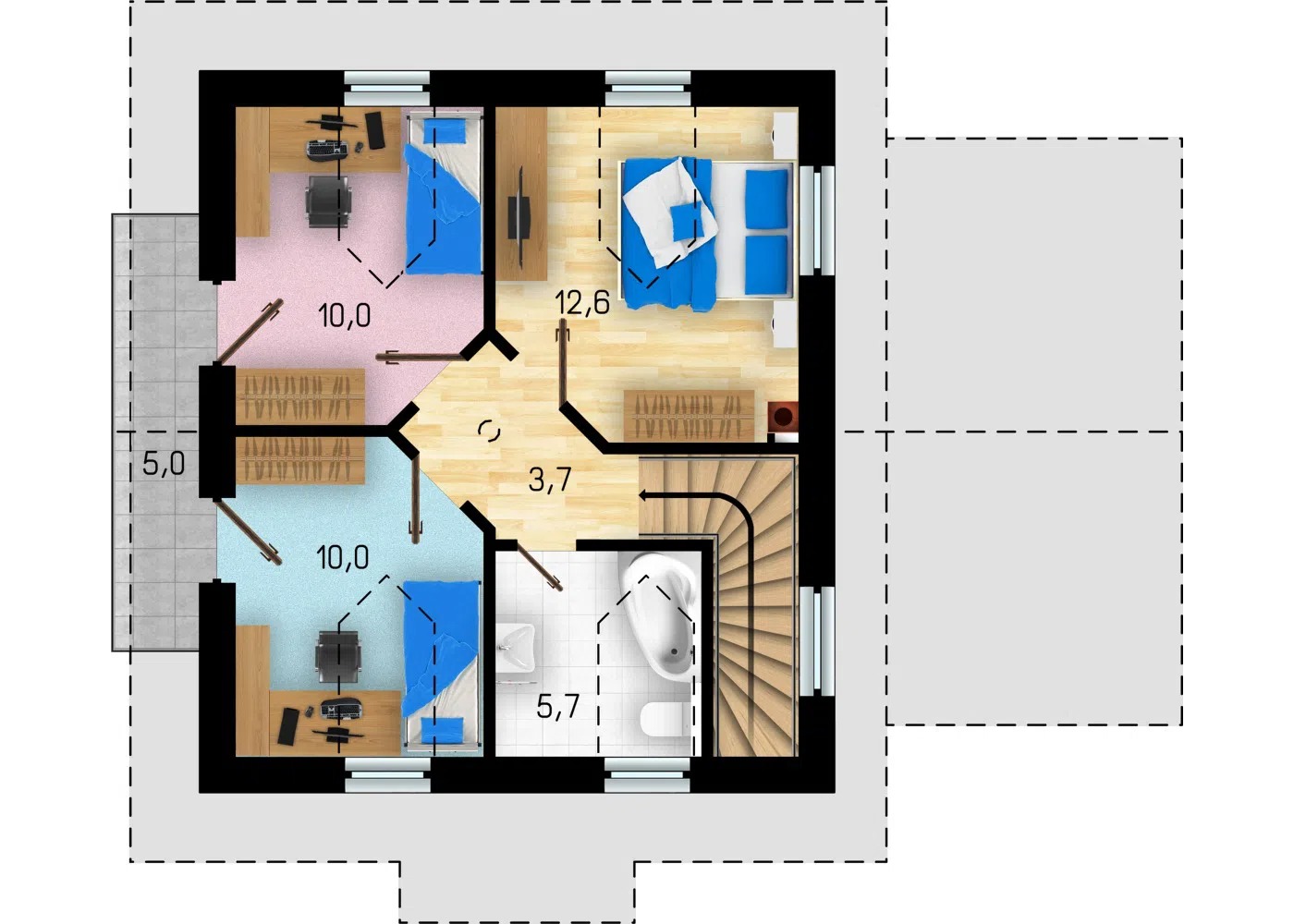 Plan etaj casa 3 dormitoare