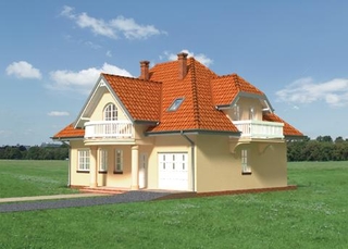 Model casa cu mansarda si balcoane