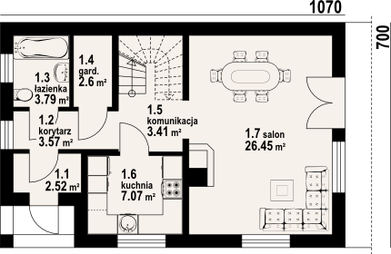 Plan parter casa cu subsol si mansards