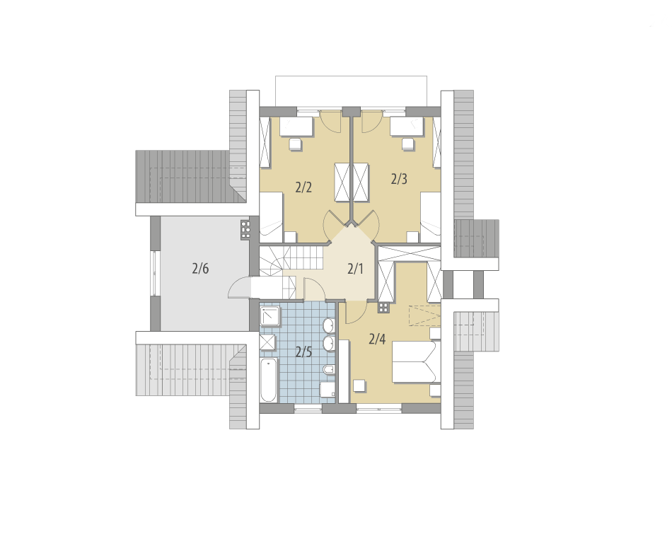 Plan casa de vis cu 3 dormitoare la etaj