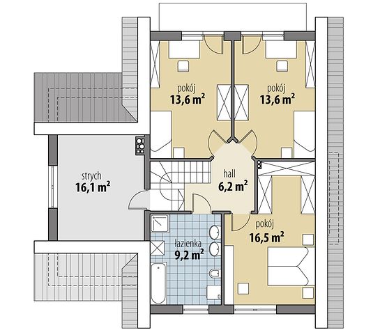 Plan etaj casa cu mansarda si 3 dormitoare cu masuratori
