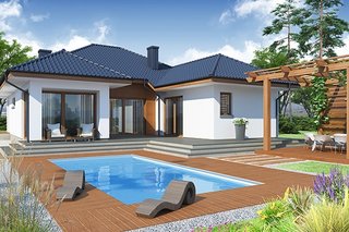 Proiect casa functionala parter cu piscina si terasa