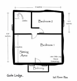 Plan etaj casa mica din lemn cu 2 dormitoare