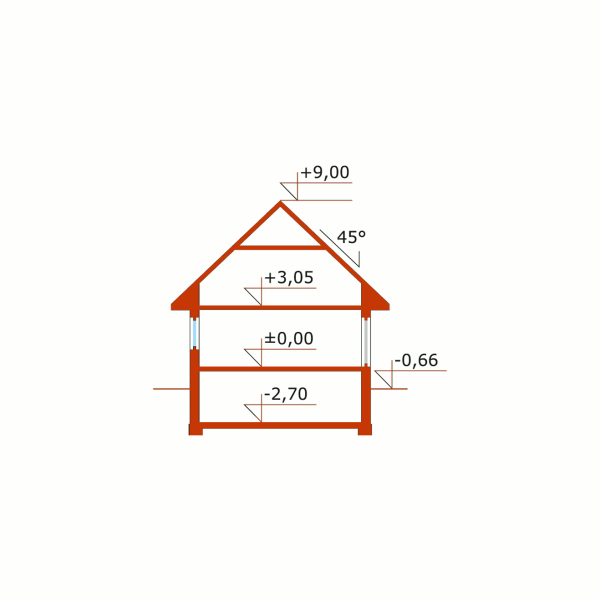 Plan vertical casa amenajata pe 3 niveluri