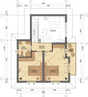 Plan etaj mansardat cu doua dormitoare