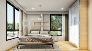 Dormitor mic cu ferestre mari amenajare minimalista