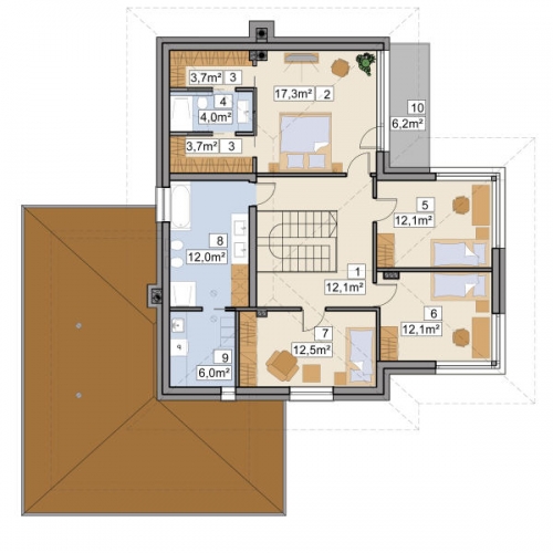 Plan etaj casa cu 5 dormitoare