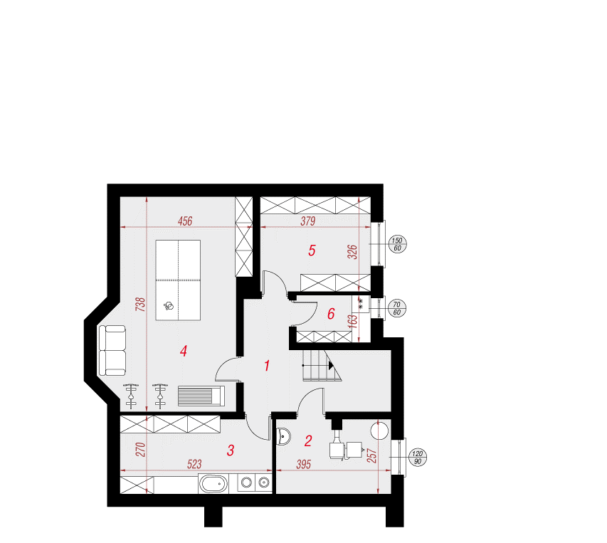Plan subsol casa cu mansarda si subsol