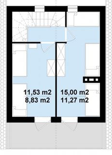 Plan etaj casa de vacanta ingusta cu 2 dormitoare mici