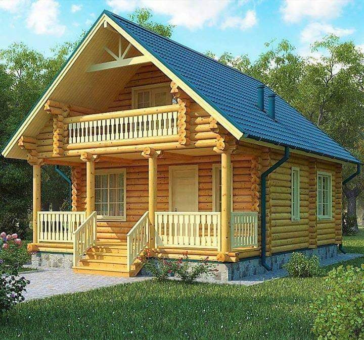Model casa din lemn cu pridvor si balcon