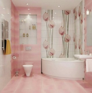 Placi ceramice de culoare roz pal pentru baie