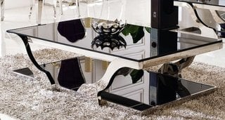 Masuta de cafea din inox si sticla neagra