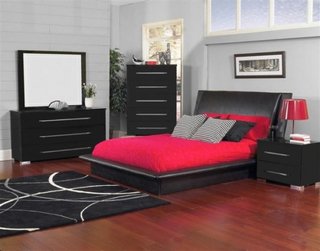 Decor modern dormitor rosu negru