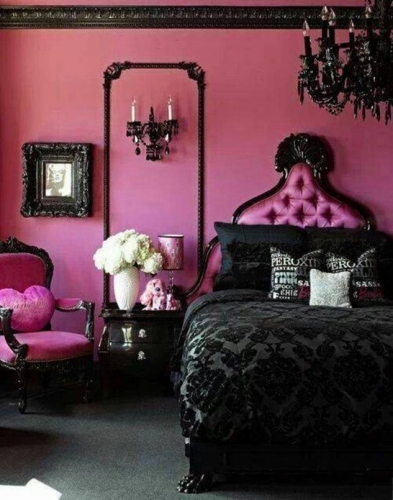 Dormitor vintage roz negru
