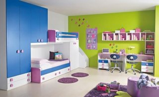 Mobila de dormitor pentru copii cu albastru si verde