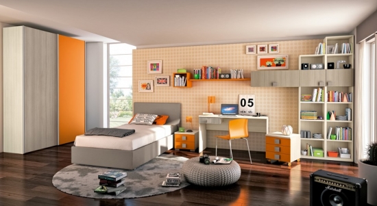 Mobila pentru camera adolescenti portocalie cu gri