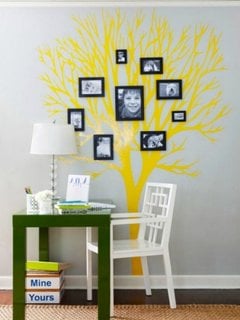 Sticker decorativ copac galben cu fotografii de familie atasate