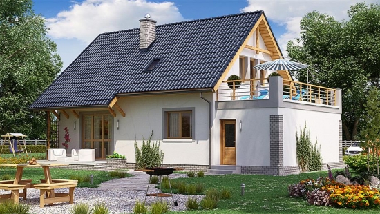 Model de casa cu mansarda si balcon tip terasa