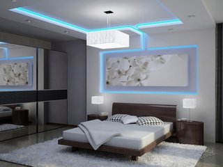 Dormitor modern cu model de lumini pe tavan