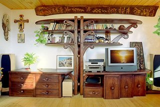 Mobila lemn masiv pentru living cu spatiu pt TV