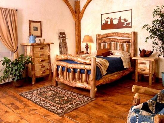 Camera cu mobilier rustic din lemn