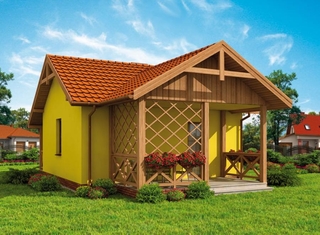 Casa mica cu parter si veranda din lemn