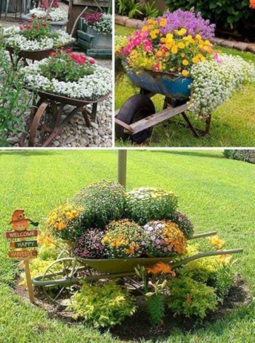 Roabe vechi transformate in jardiniere pentru flori de gradina