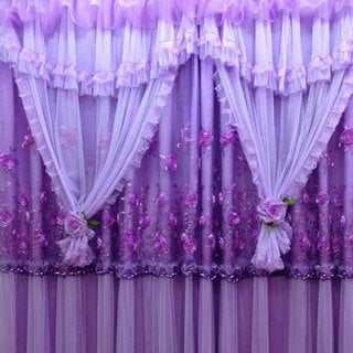 Perdea organza mov cu dantela si broderie