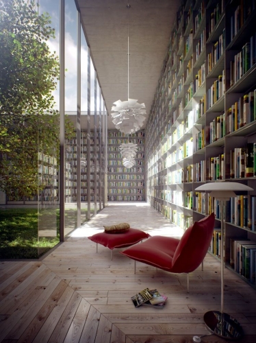 Biblioteca superba cu aer linistitor si relaxant