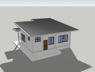 Randare 3D plan casa cu parter si 2 dormitoare