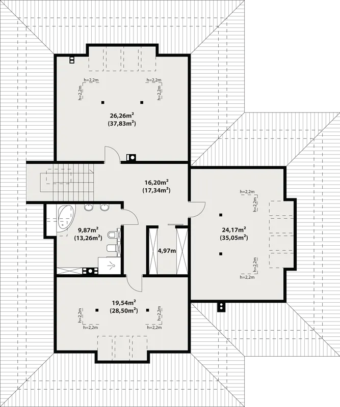 Plan etaj casa cu suprafata de 300 mp