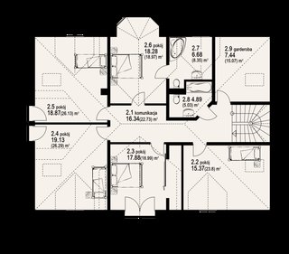 Plan etaj casa cu multe camere