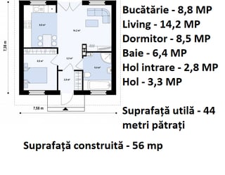 Plan casa parter 44 mp