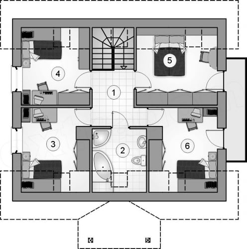 Plan etaj de 50 mp cu 4 dormitoare