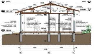 Plan vertical casa din lemn cu 2 dormitoare