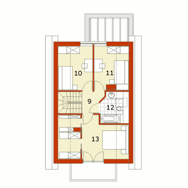 Plan mansarda casa cu 5 camere