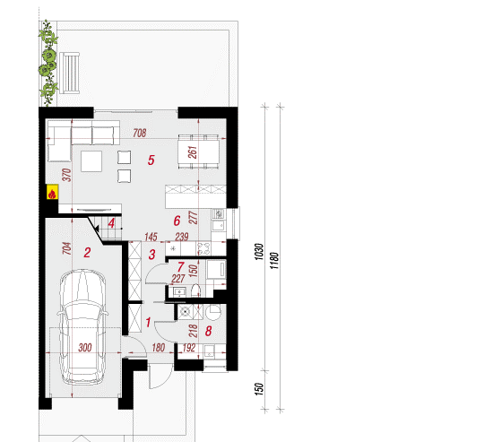 Plan parter casa duplex cu 4 camere