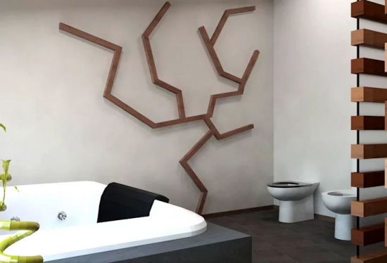 Design din lemn pentru perete baie