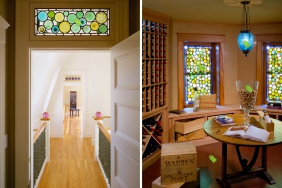 Interior de locuinta decorat cu geamuri din sticla pictata in cercuri colorate