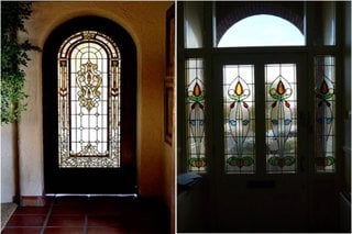 Modele de usi de intrare din lemn masiv si geam vitraliu pictat manual