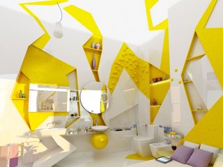 Design futurist in baie combinatie alb cu galben