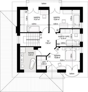 Plan etaj vila cu 4 dormitoare 71 mp